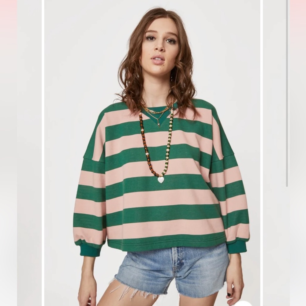Rebecca Minkoff Bold Stripe Rosie Sweatshirt in Pink Green Small